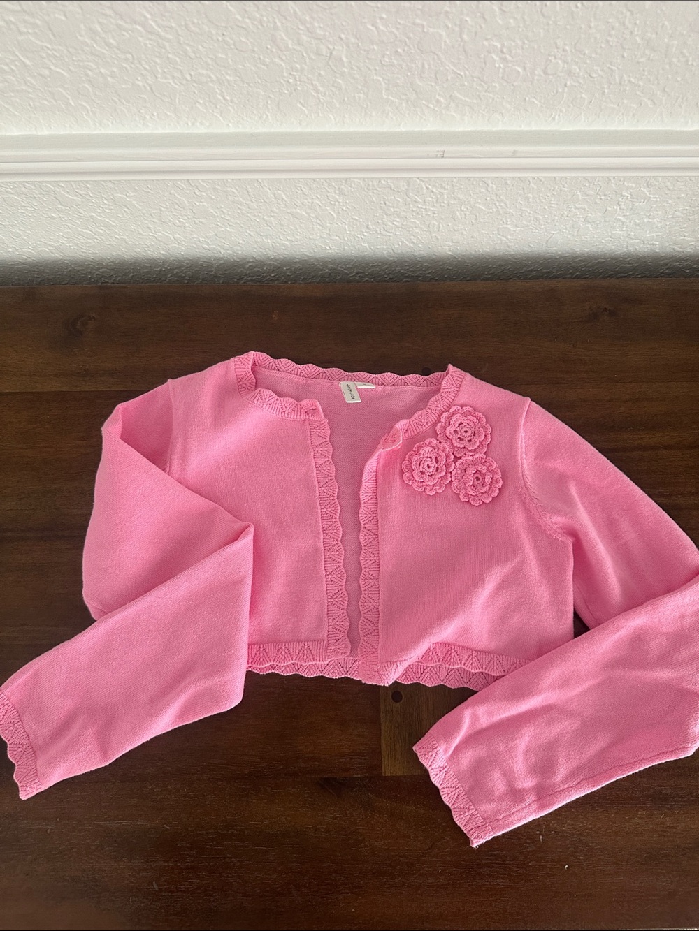 Janie and Jack Pink Scalloped cropped Knit Cardigan